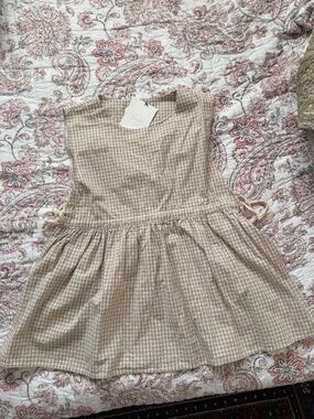 Olive Faye Ribboned Vest Beige Gingham M/L NWT